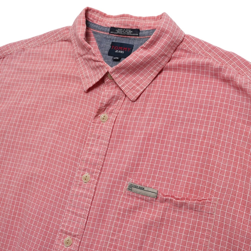 Tommy Jeans Plaid Shirt Mens XL Red Hilfiger Denim 90s Style